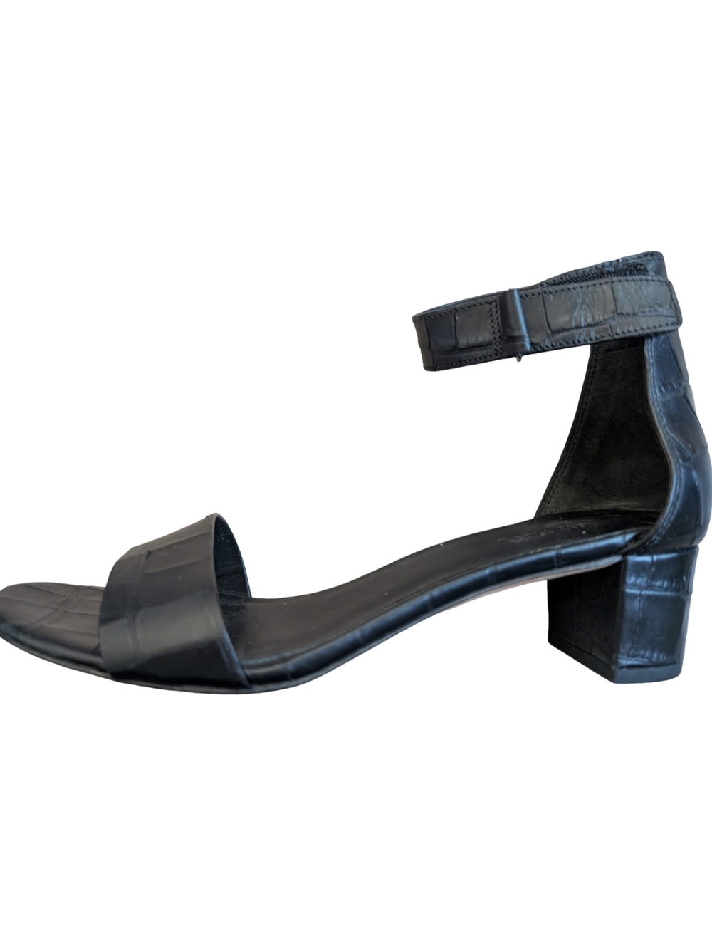 Vince Rita Black Croc Embossed Block Heel Sandal Size 7